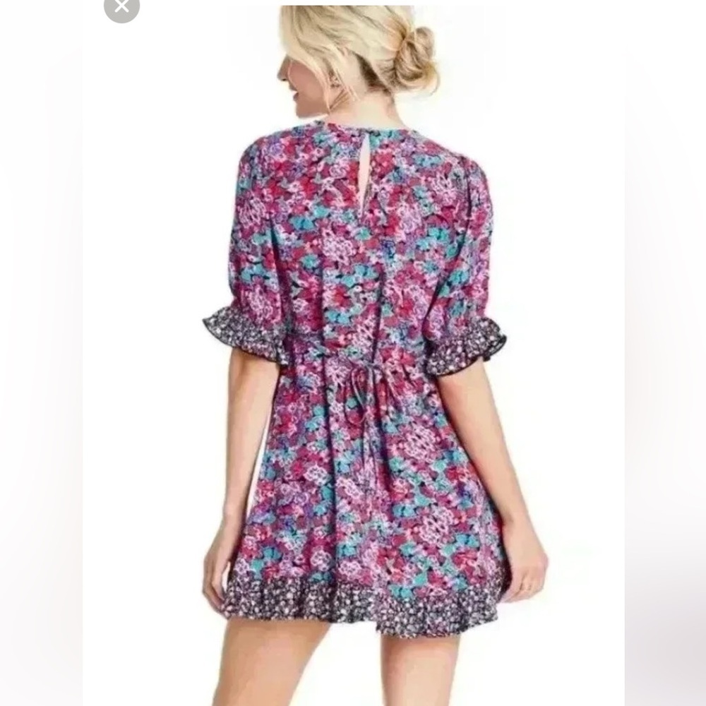 RIXO Pink Floral Long Sleeve Mini Dress
